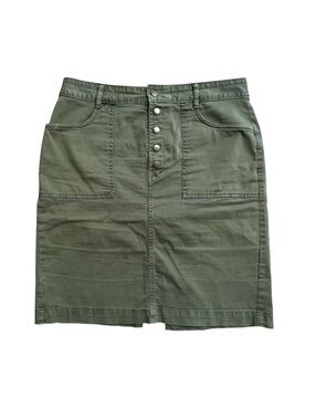 Banana Republic Utility Midi Skirt Olive Green Safari Button Front Minimalist